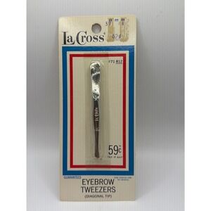 NIB VTG 70s La Cross Eyebrow Tweezers Silver Diagonal Tip #71 812